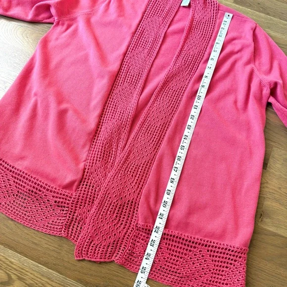 Chico's Pink Crochet Open Front Cardigan - Size 2 - Picture 10 of 10